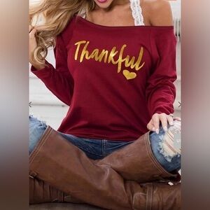 Off the Shoulder “Thankful” Sweatshirt